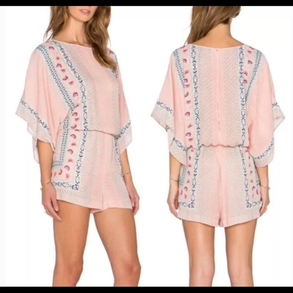 BCBGMaxazria CAITI Shadow Blush Kaftan Romper Med.